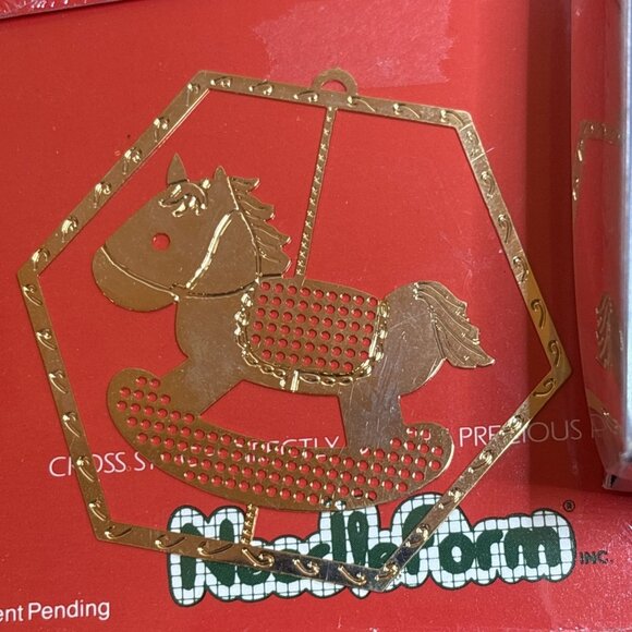 Gold’n Cross Stitch 24 Kt Gold Plated Ornament Lot Of 6 Christmas Needleform - Picture 3 of 8